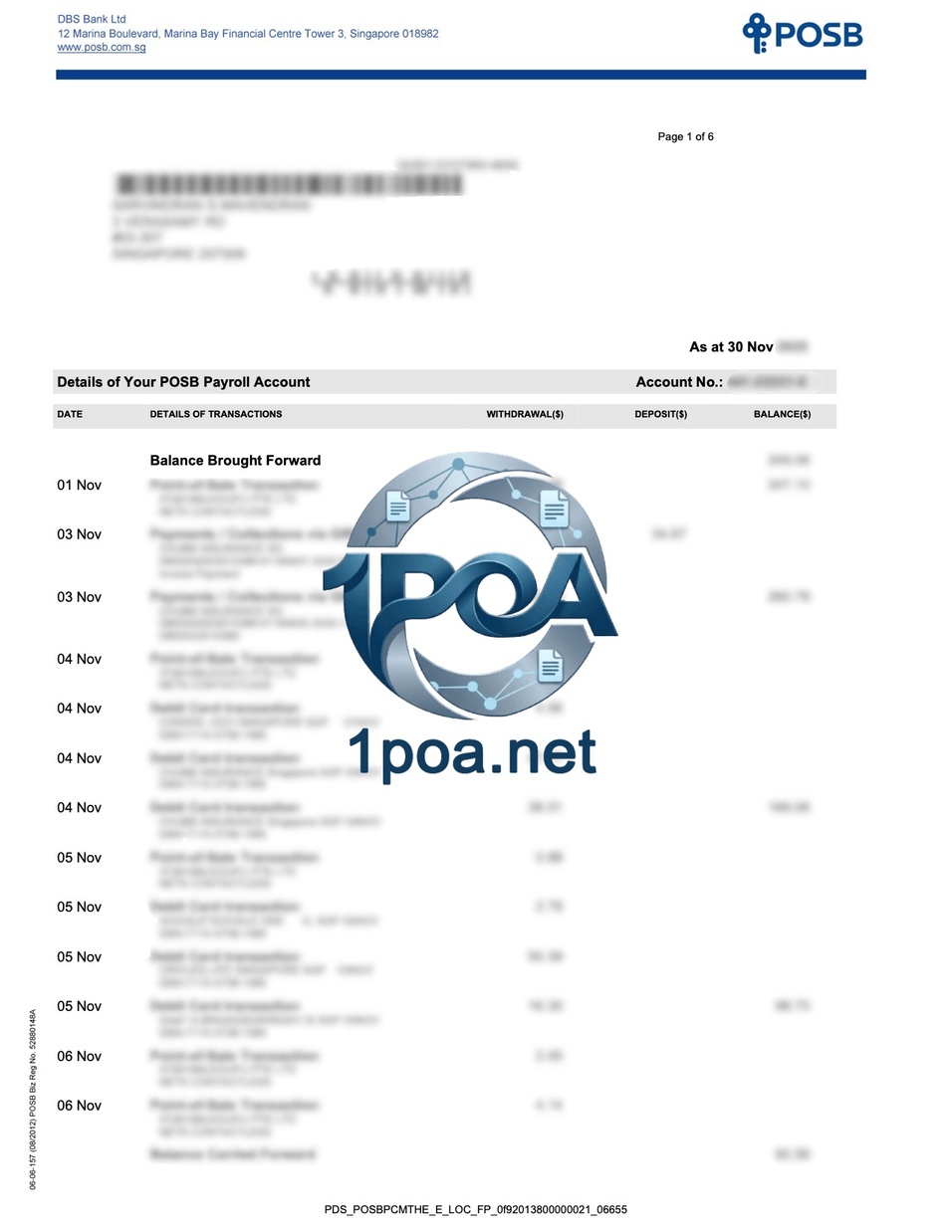 新加坡POSB银行账单 地址证明自动生成器 Singapore POSB Bank Statement Address Verification Auto Generator