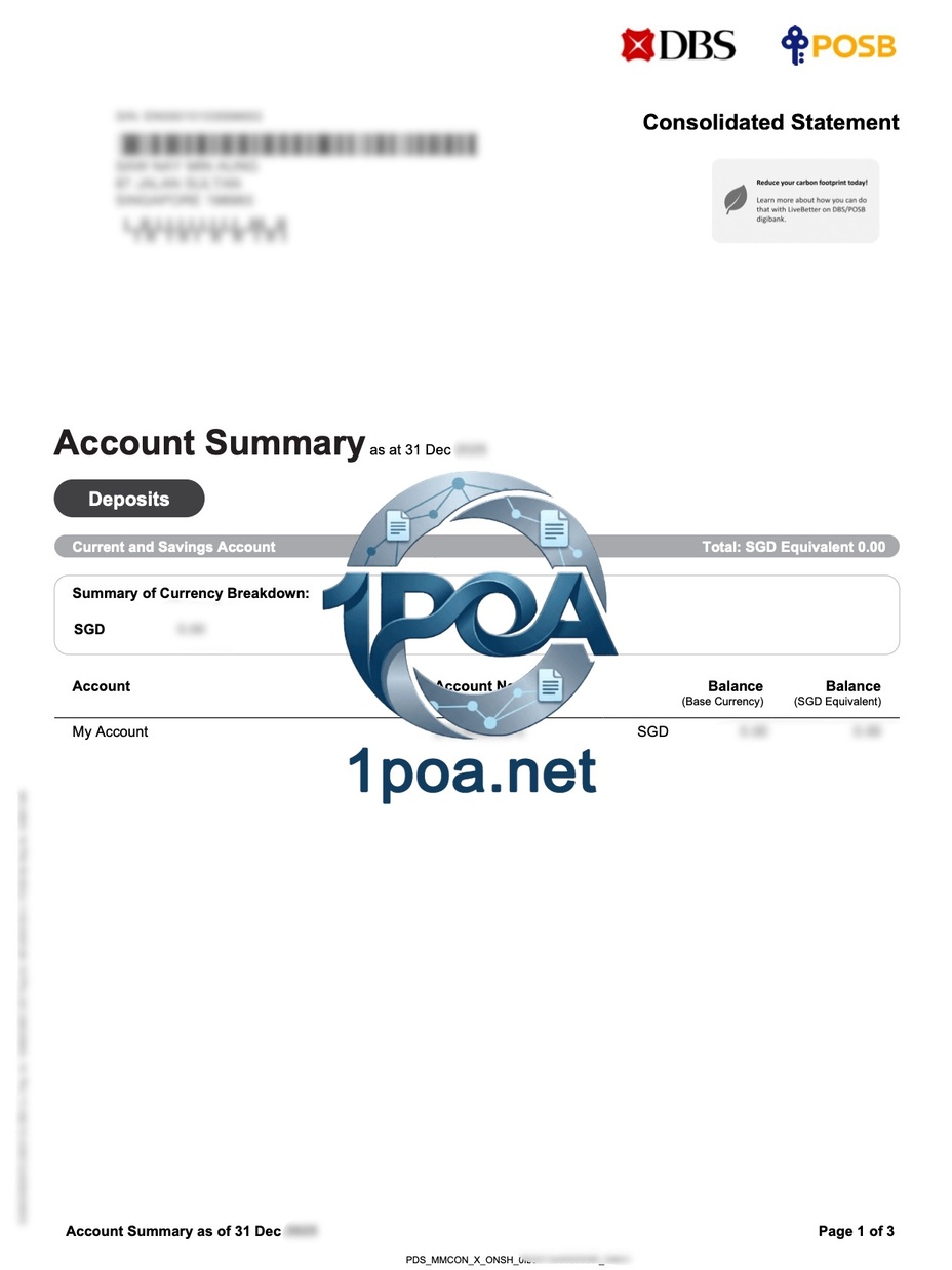 新加坡DBS-POSB银行账单 地址证明自动生成器 Singapore DBS-POSB Bank Statement Address Verification Auto Generator