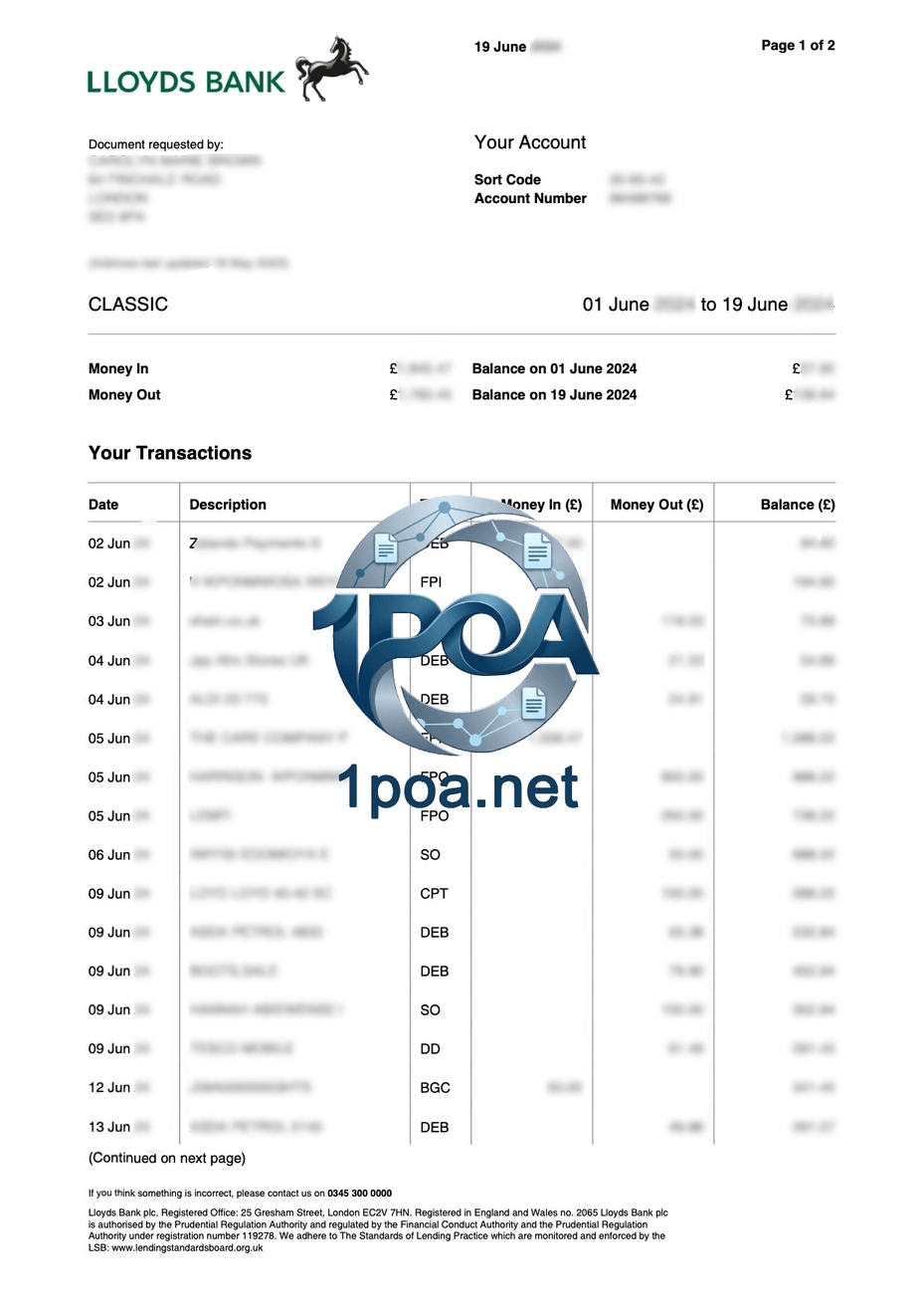 Lloyds Bank UK 英国银行账单 地址证明自动生成器 Lloyds Bank UK Bank Statement Address Proof Generator