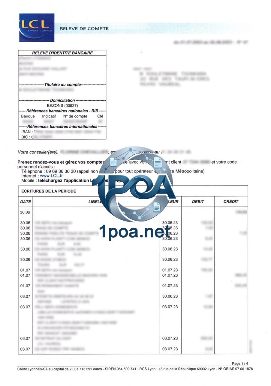 Credit Lyonnais 法国里昂信贷银行账单 地址证明自动生成器 Credit Lyonnais (Crédit Lyonnais) Bill Address Verification Auto Generator