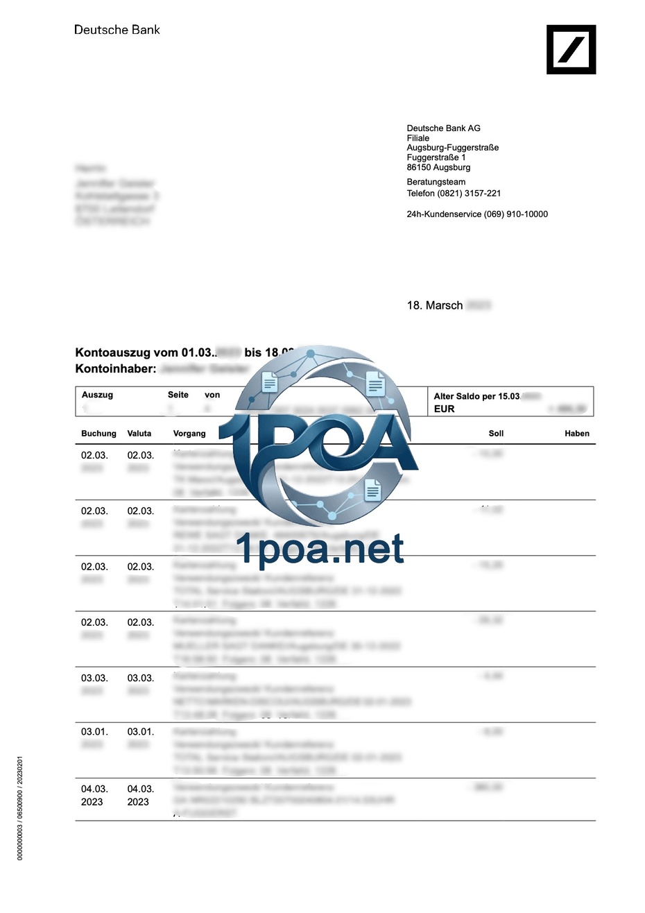 德国 Deutsche Bank 银行账单 地址证明自动生成器 Deutsche Bank bank statement address verification generator (Germany)